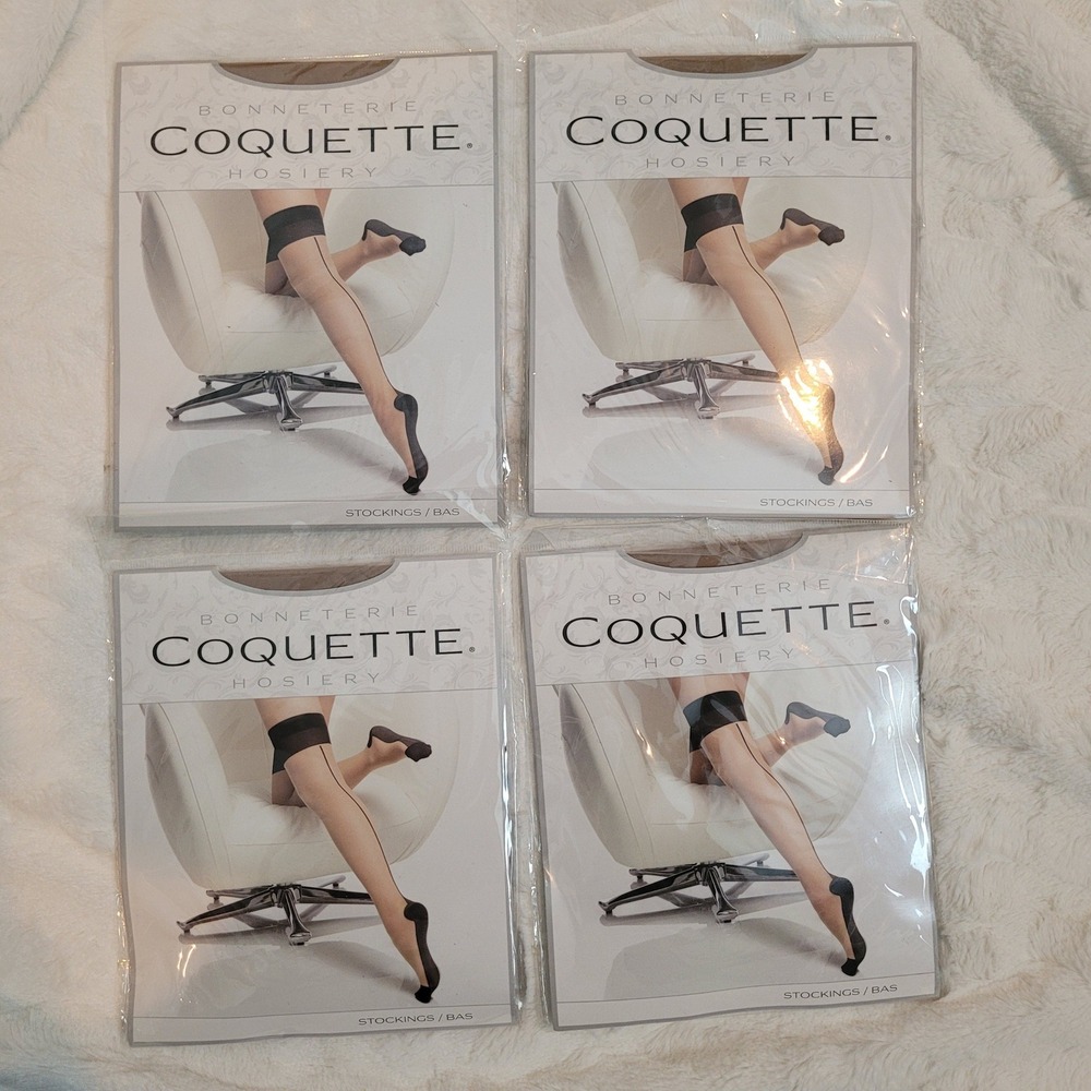 Bonneterie 4 Pack Coquette Hosiery Cuban Heel Back Seam Stockings Nude Black OS